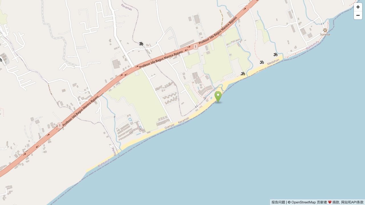 Keramas海岸背景;标记为来源参考,不是入口或已测浪区。