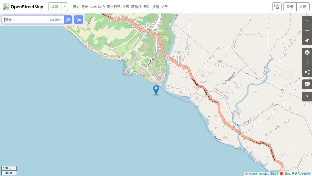 Balian河口与陆侧道路背景;地图标记不代表浪峰或入口。