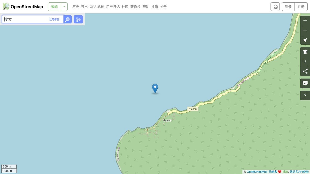 G-Land具名海岸与林地背景;不定位具体礁段或入口。