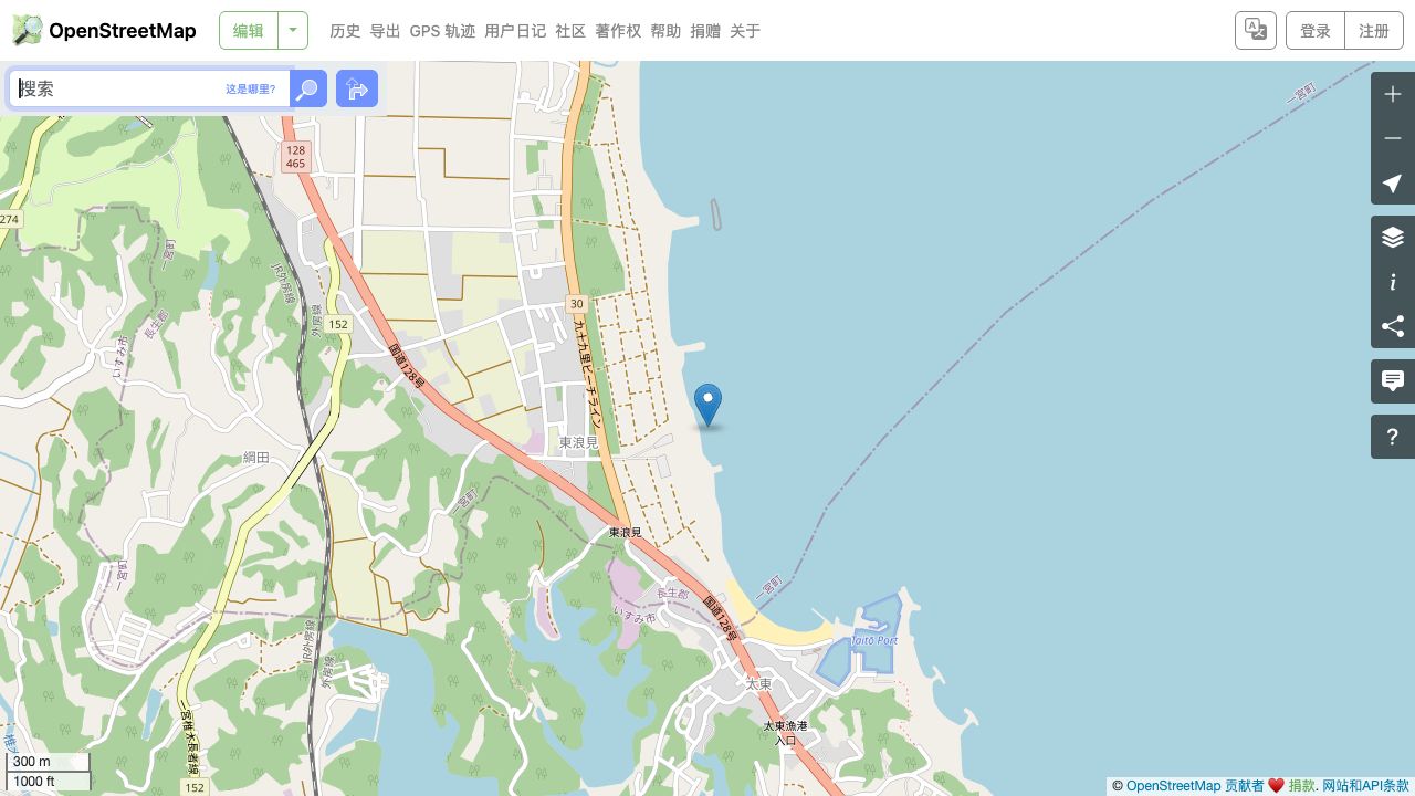 东浪见/太东周边海岸参考;图中未直接标出志田下,标记非浪峰或入口。